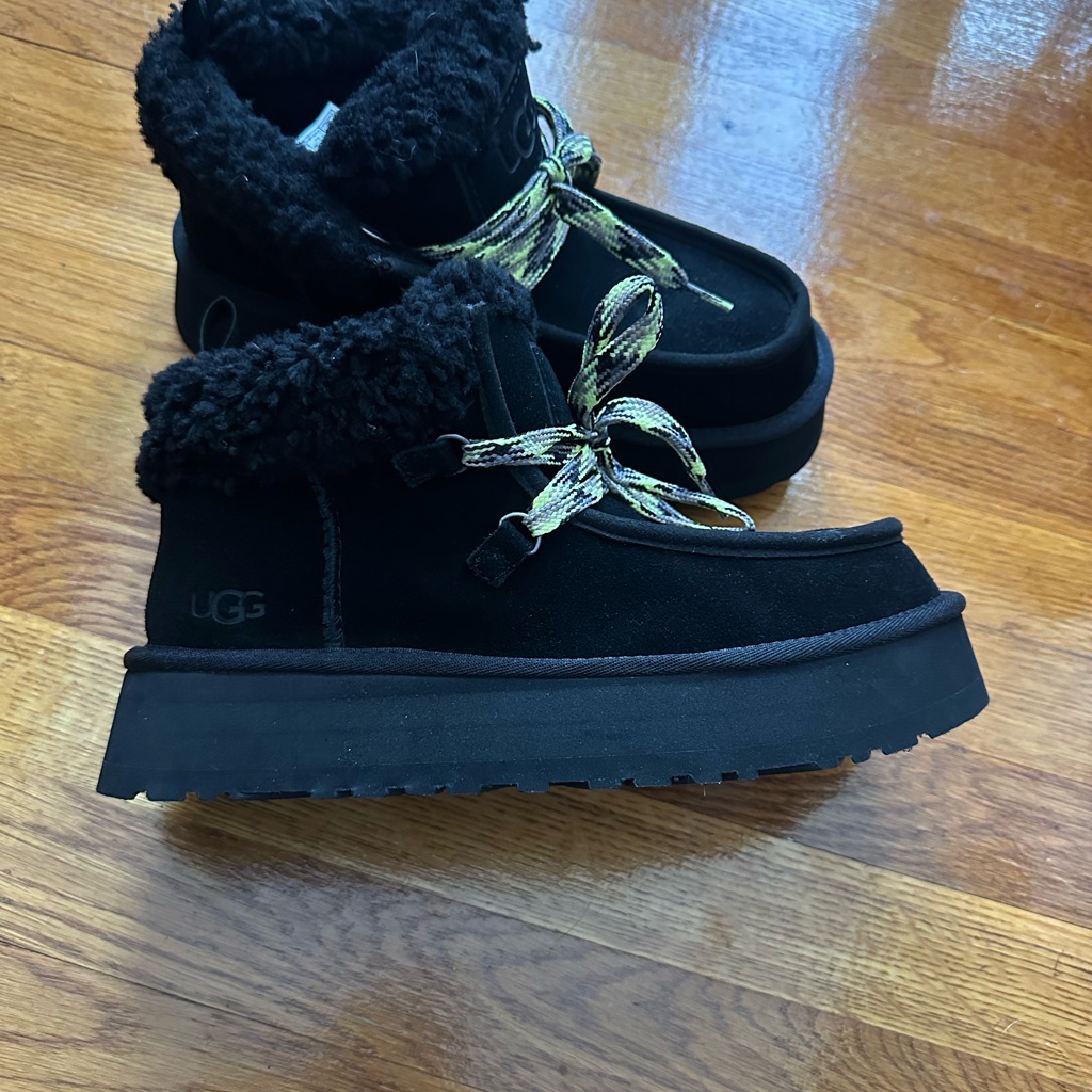 Ugg Black Funkarra Cabin Boots With Fuzzy Trim